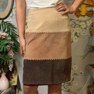 Vintage brown suede patchwork high waisted skirt